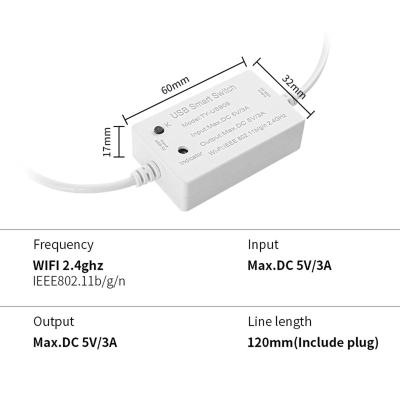 1 PCS Tuya USB Smart Switch WIFI Controller Universal Breaker Timer Smart Life For USB Appliances For Alexa Google Home