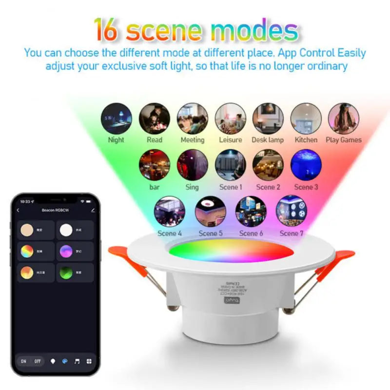 Tuya Smart Bluetooth RGB Dimmable Downlight Colorful Spot LED Lamp Recessed Round Light Smart Home Works With Alexa Google Home