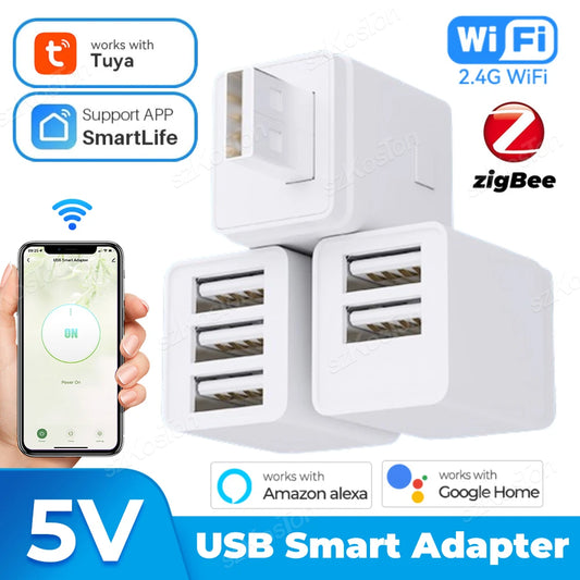 Tuya Smart Home Micro USB Adaptor WiFi Zigbee 1/2/3 Gang Charging Plug Power Adaptor APP Timing Voice Control for Alexa Google