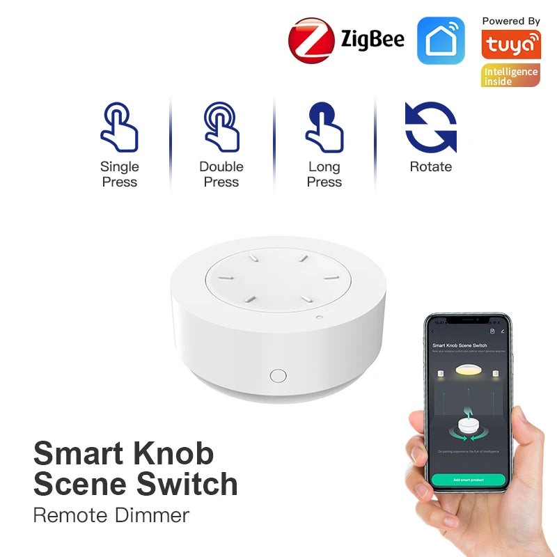 Tuya ZigBee Smart Knob Switch Wireless Scene Switch Button  Remote Dimmer Battery Powered Automation Scenario Smart Life APP