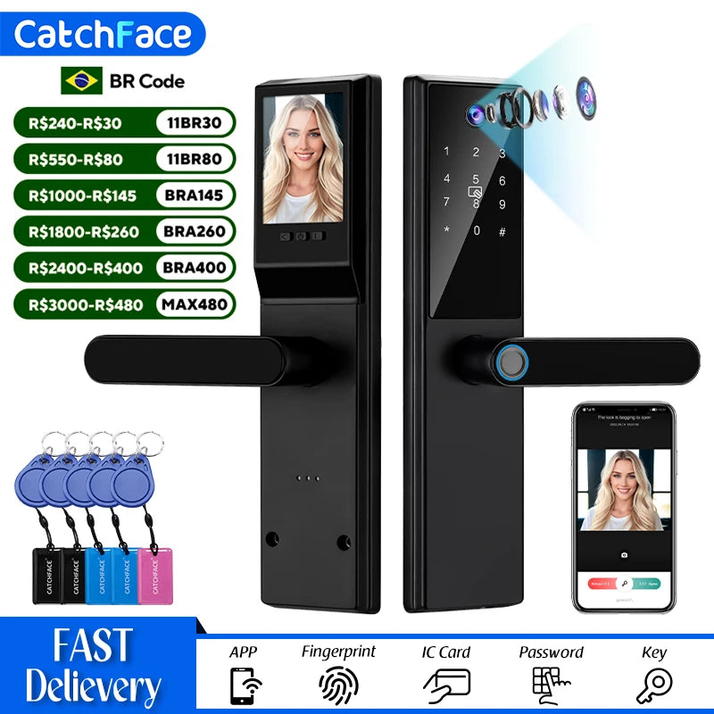 Brazil Tuya Smart Door Lock Portuguese Voice Digital Electronic Lock Bluetooth APP Fingerprint Password RFID Unlock For Home