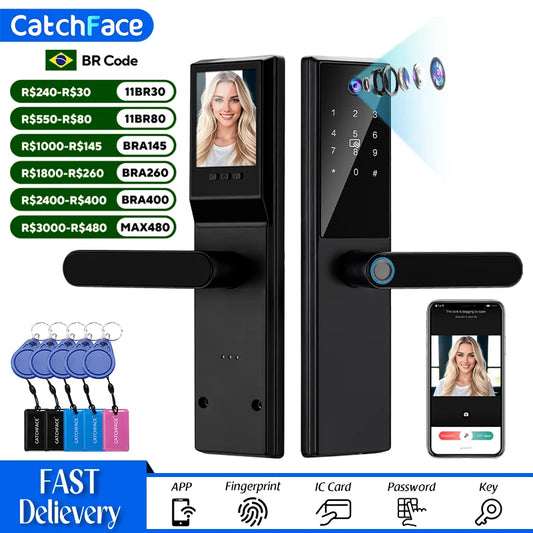 Brazil Tuya Smart Door Lock Portuguese Voice Digital Electronic Lock Bluetooth APP Fingerprint Password RFID Unlock For Home