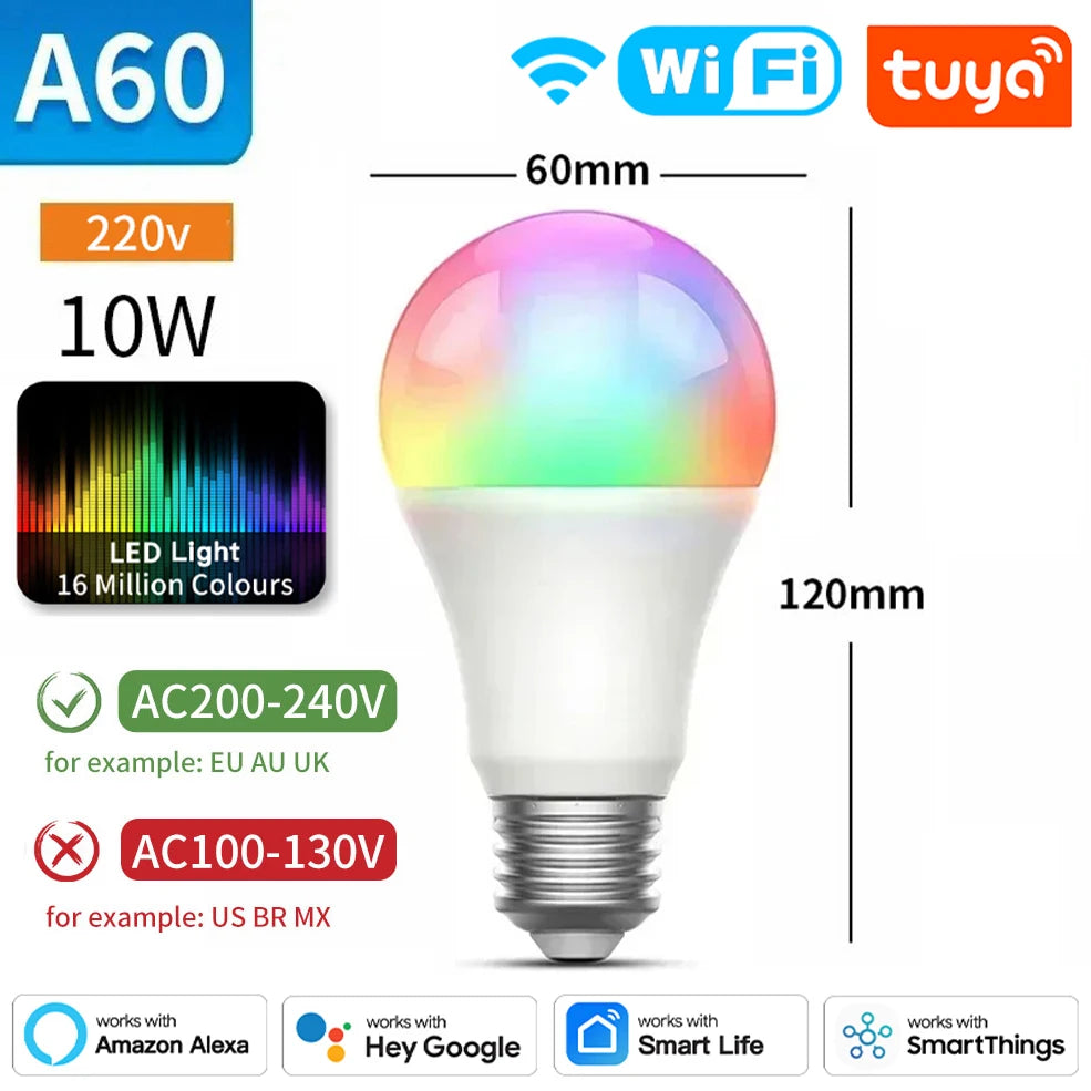 TNCE Tuya E27 Bulb WIFI Zigbee Bluetooth, Dimmable Light LED lamps 2700-6500k RGB, Smart Life APP, Voice with Alexa Google Home