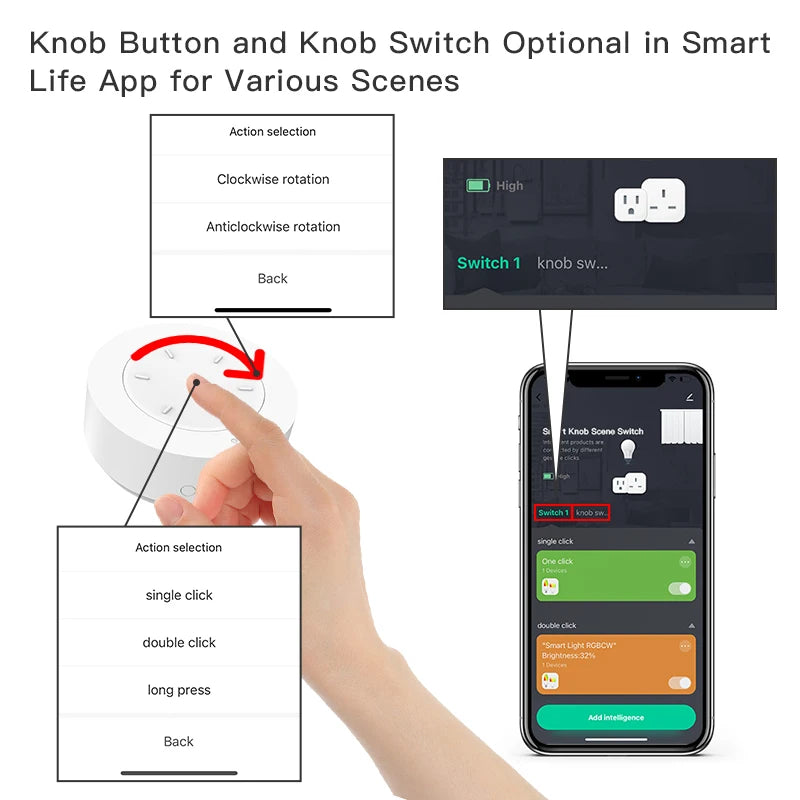 Tuya ZigBee Smart Knob Switch Wireless Scene Switch Button  Remote Dimmer Battery Powered Automation Scenario Smart Life APP