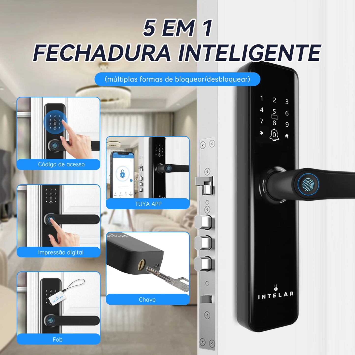 Intelar X5 Tuya wifi App Unlock fechadura Biometric eletronica digital Waterpoof Fingerprint IC card Smart Door Lock for Home