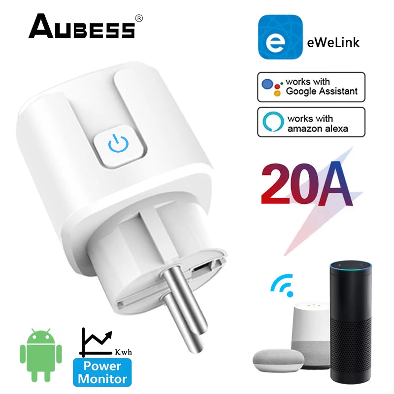 Aubess Tuya Smart Home Plug EU 20/16A WiFi Zigbee Smart Plug Power Outlet Timing Function Voice Control Via Alexa Google Home