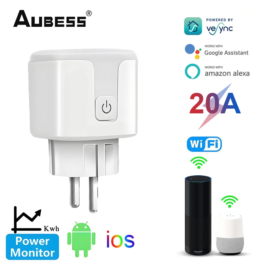 Aubess Tuya Smart Home Plug EU 20/16A WiFi Zigbee Smart Plug Power Outlet Timing Function Voice Control Via Alexa Google Home