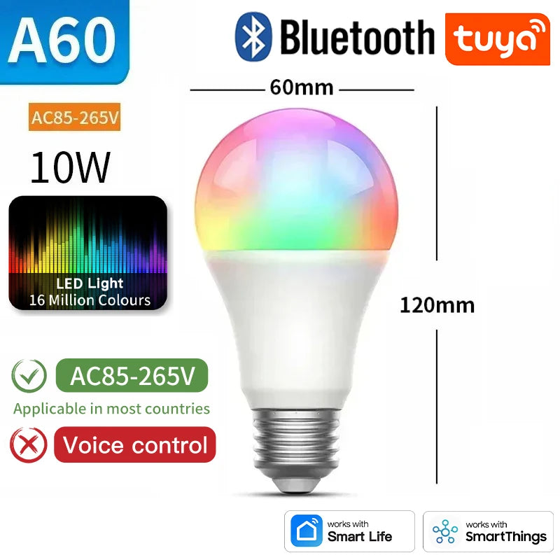 TNCE Tuya E27 Bulb WIFI Zigbee Bluetooth, Dimmable Light LED lamps 2700-6500k RGB, Smart Life APP, Voice with Alexa Google Home