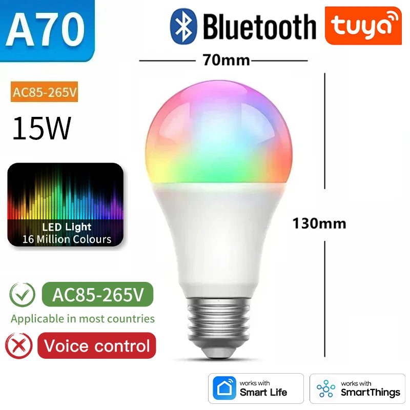 TNCE Tuya E27 Bulb WIFI Zigbee Bluetooth, Dimmable Light LED lamps 2700-6500k RGB, Smart Life APP, Voice with Alexa Google Home