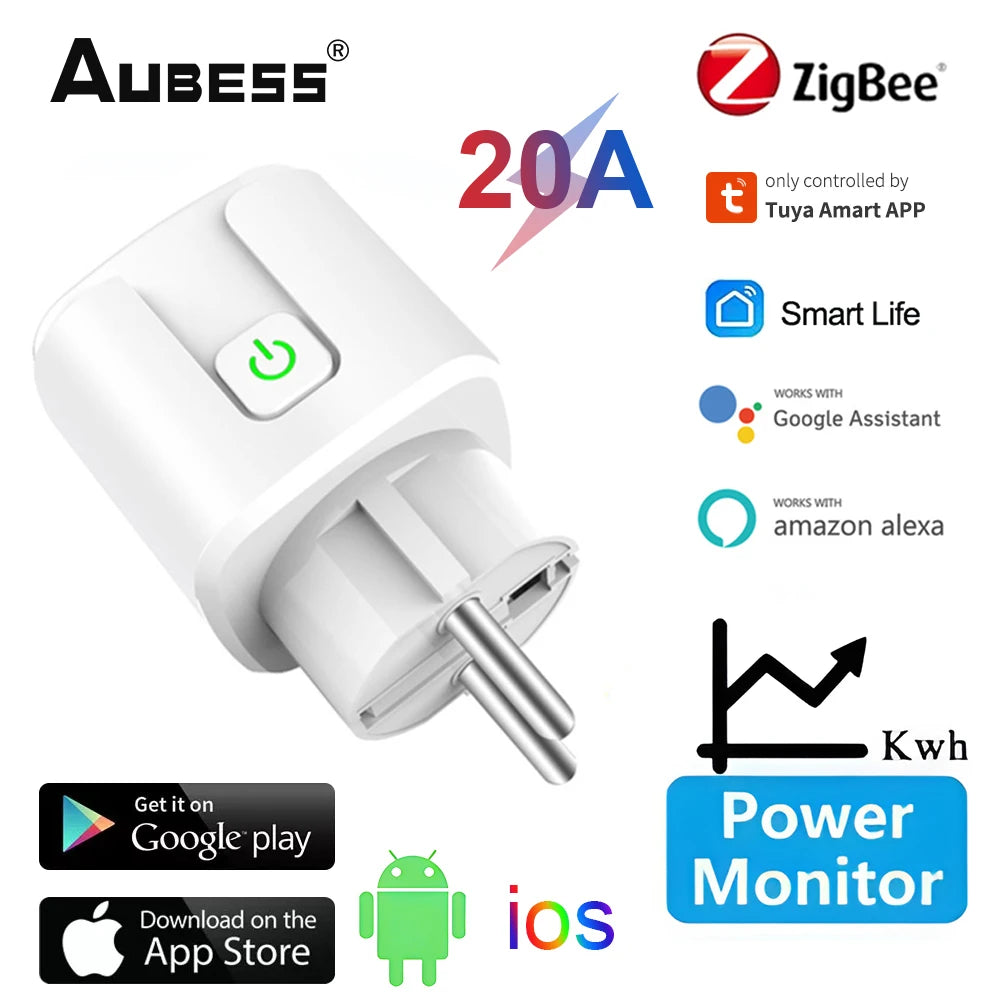 Aubess Tuya Smart Home Plug EU 20/16A WiFi Zigbee Smart Plug Power Outlet Timing Function Voice Control Via Alexa Google Home