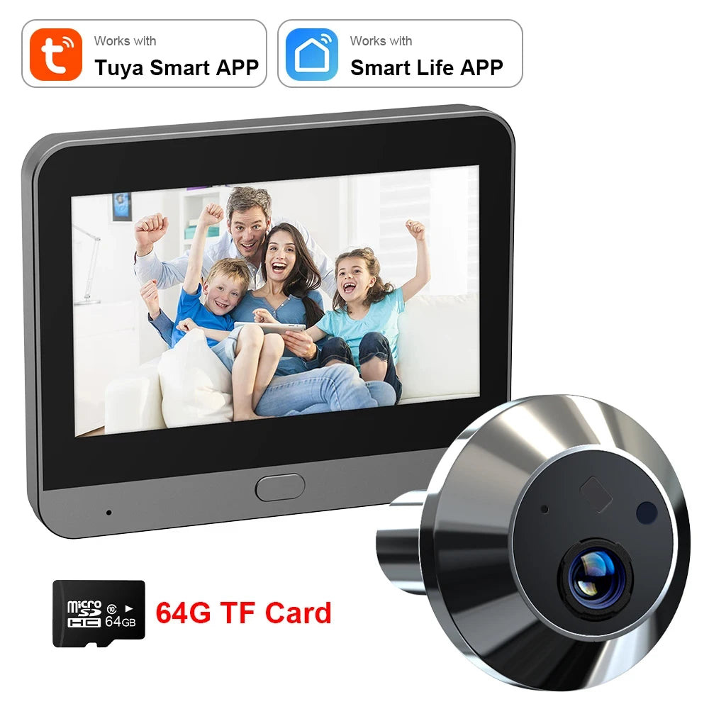 Mini Smart Life Tuya 3MP 140° Wide View Angle 2.4Ghz WiFi Magic Door Peephole Eye PIR Camera Digital Door Viewer Battery Powered