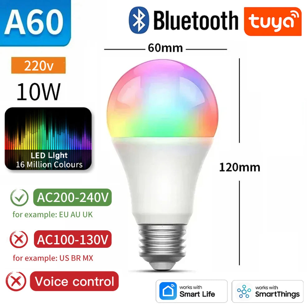 TNCE Tuya E27 Bulb WIFI Zigbee Bluetooth, Dimmable Light LED lamps 2700-6500k RGB, Smart Life APP, Voice with Alexa Google Home