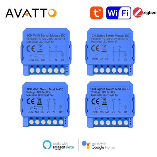 AVATTO Tuya ZigBee/WiFi Smart Module Dry Contact DC 32V AC 100-240V Smart Home DIY Breaker Relay Timer Work for Alexa Google