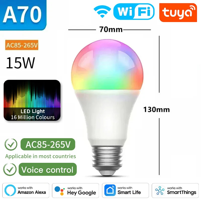 TNCE Tuya E27 Bulb WIFI Zigbee Bluetooth, Dimmable Light LED lamps 2700-6500k RGB, Smart Life APP, Voice with Alexa Google Home